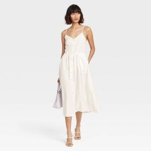 a new day | Dresses | Target A New Day Linen Blend White Spaghetti Strap  Midi Button Front Sundress | Poshmark